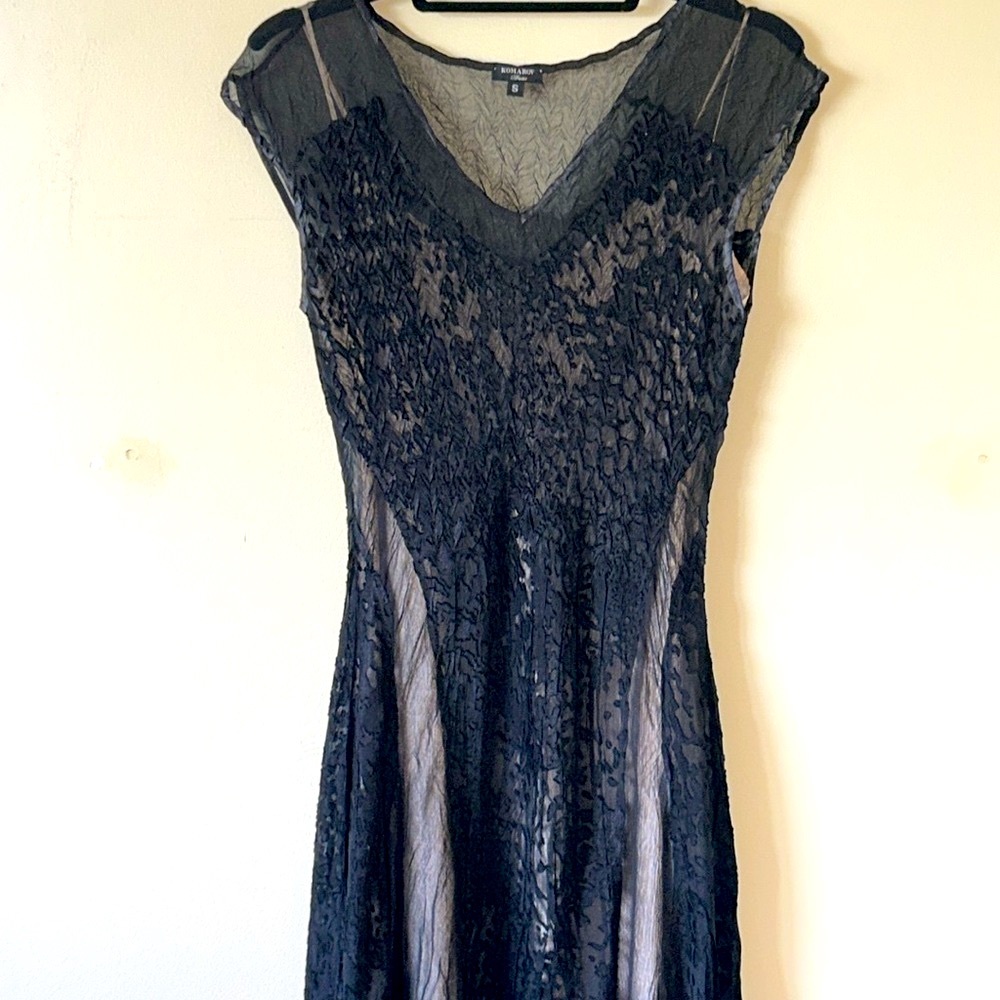 Komarov Dress, Black Sheer, Flutter Hem